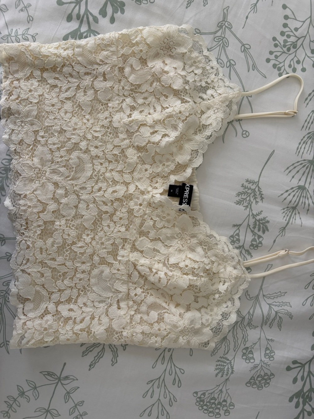 Express Cream Floral Lace Cami with Scalloped Edges